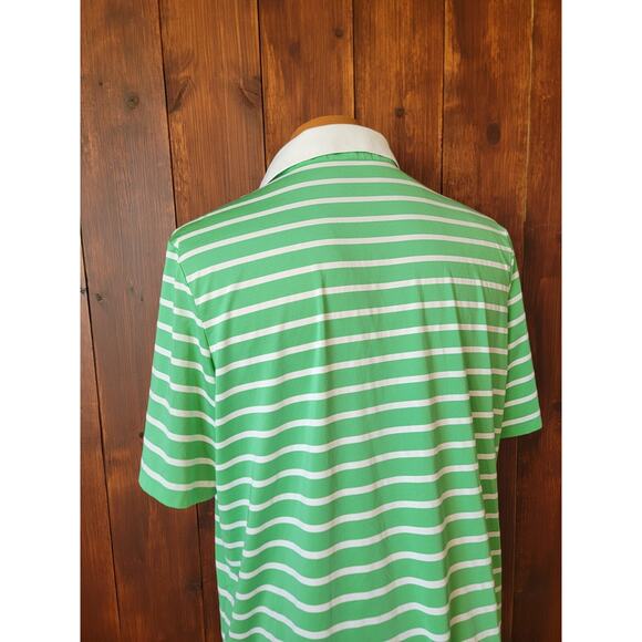RLX Ralph Lauren Men XL Green White Stripe Performance Polo Shirt Casual Stretch - Picture 11 of 13